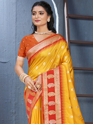 Yellow Silk Saree With Blouse Piece