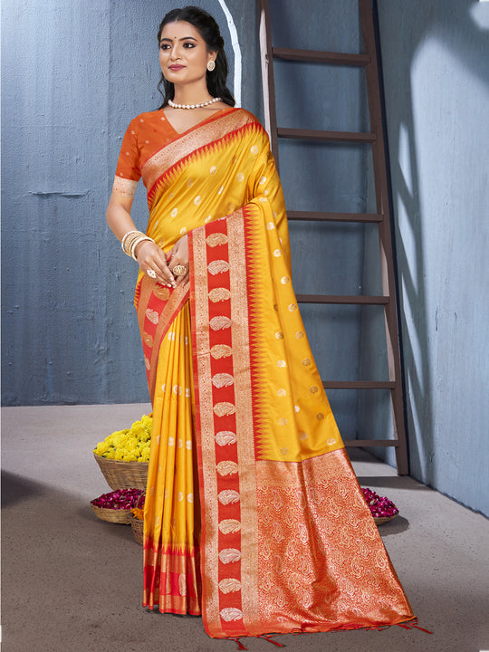 Yellow Silk Saree With Blouse Piece