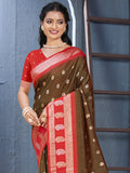 Brown Silk Saree With Blouse Piece