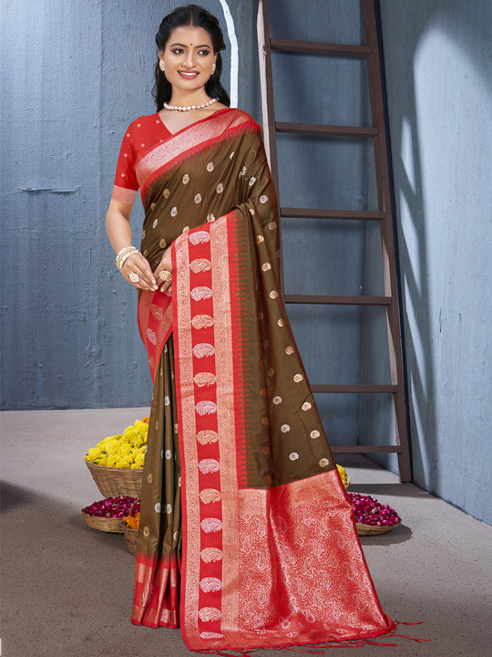 Brown Silk Saree With Blouse Piece