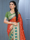 Orange Silk Saree With Blouse Piece