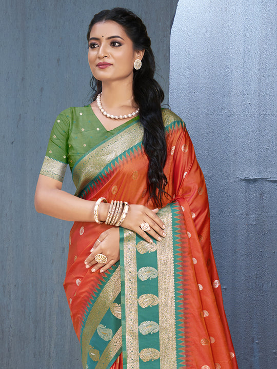 Orange Silk Saree With Blouse Piece