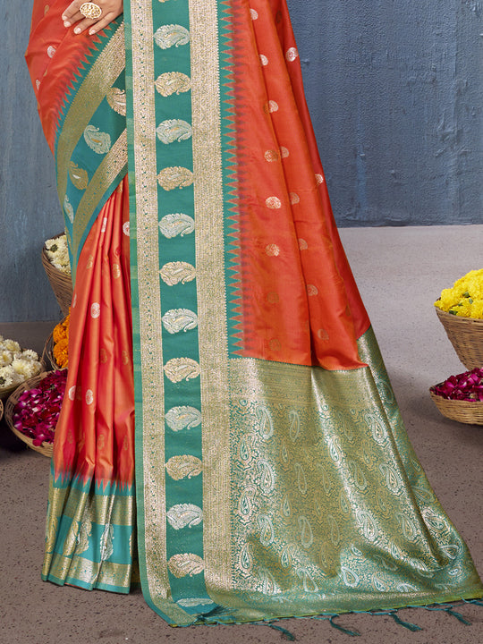 Orange Silk Saree With Blouse Piece