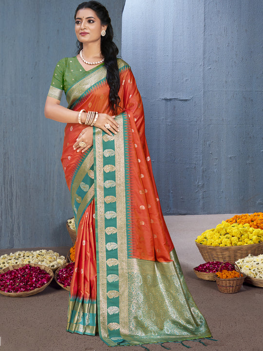 Orange Silk Saree With Blouse Piece