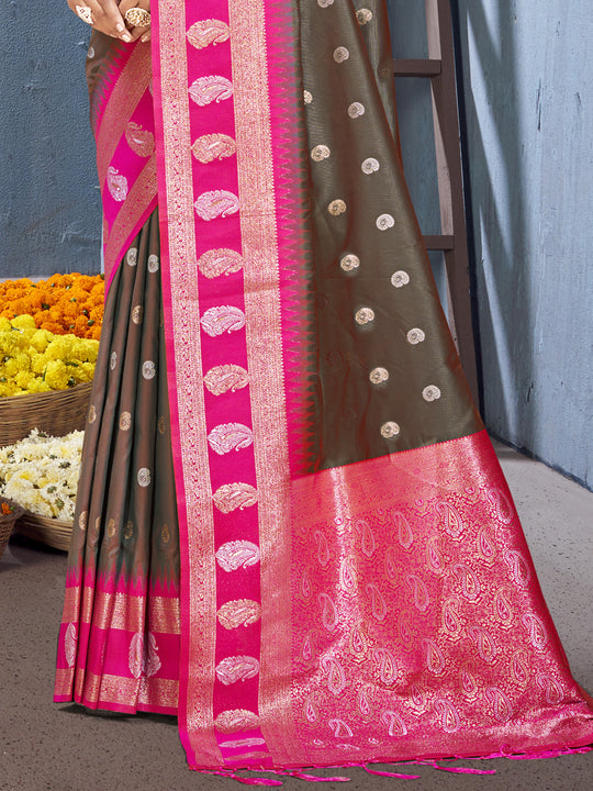 Grey Silk Saree With Blouse Piece