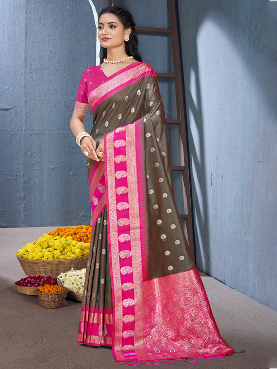 Grey Silk Saree With Blouse Piece