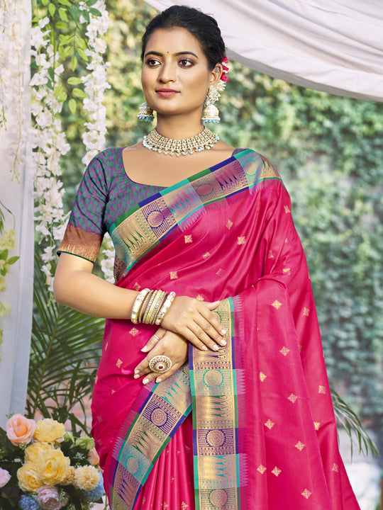 Pink Silk Saree With Blouse Piece