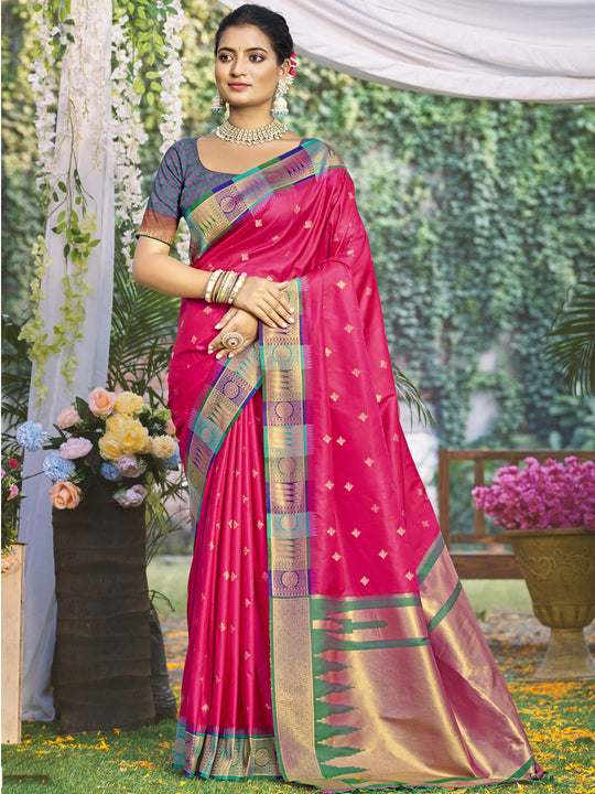 Pink Silk Saree With Blouse Piece