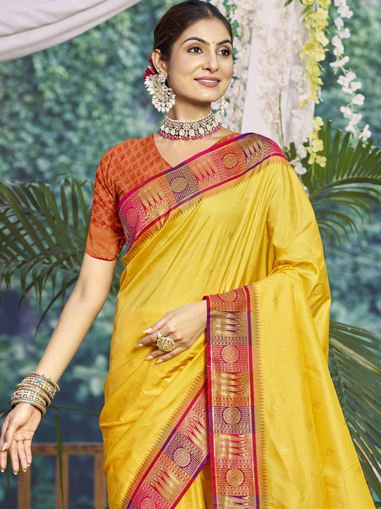 Yellow Silk Saree With Blouse Piece