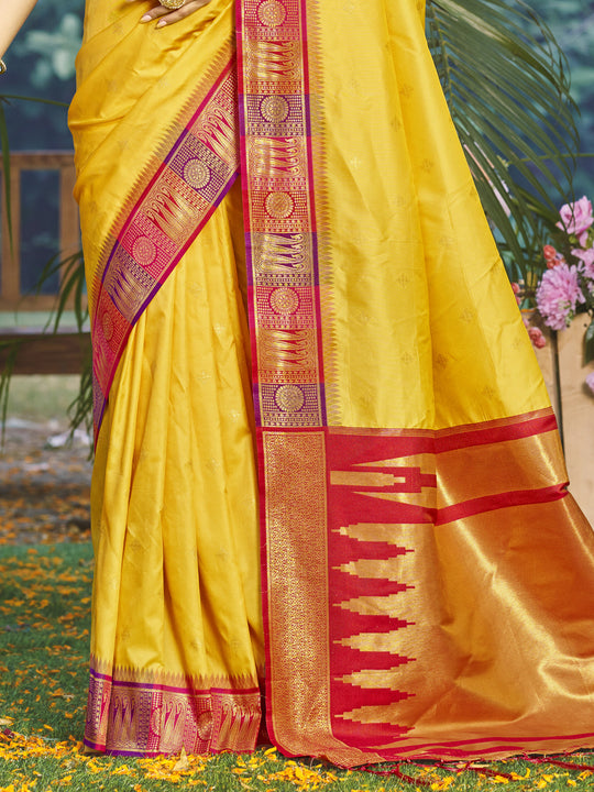 Yellow Silk Saree With Blouse Piece