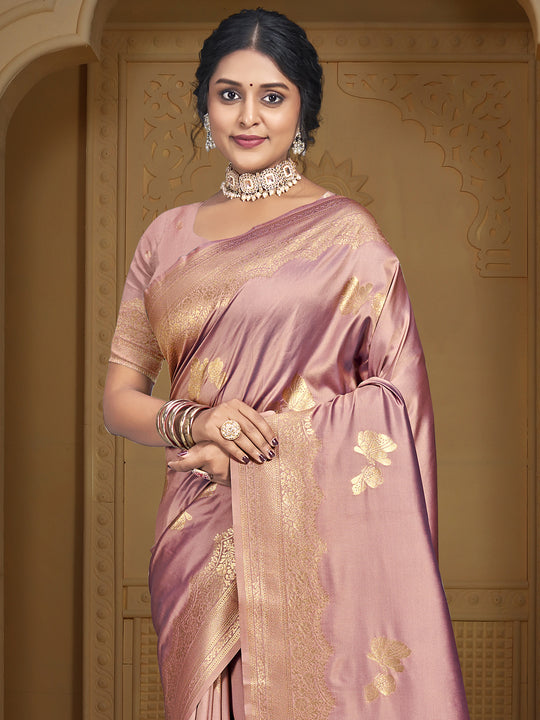 Pink Silk Saree With Blouse Piece