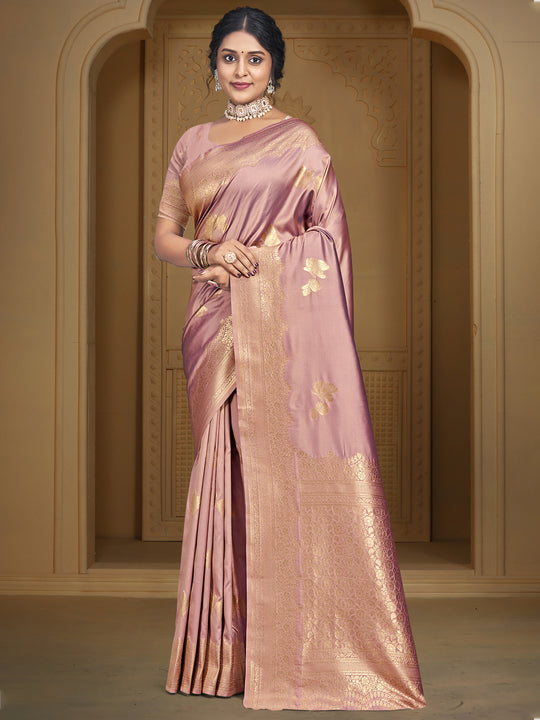 Pink Silk Saree With Blouse Piece