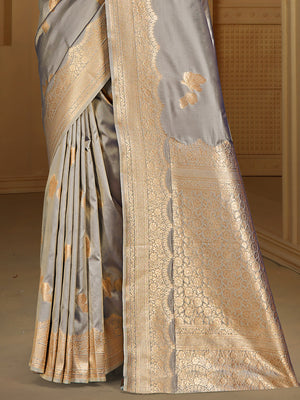 Grey Silk Saree With Blouse Piece