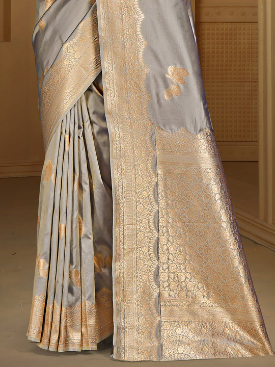 Grey Silk Saree With Blouse Piece