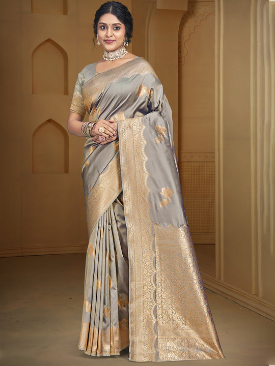 Grey Silk Saree With Blouse Piece