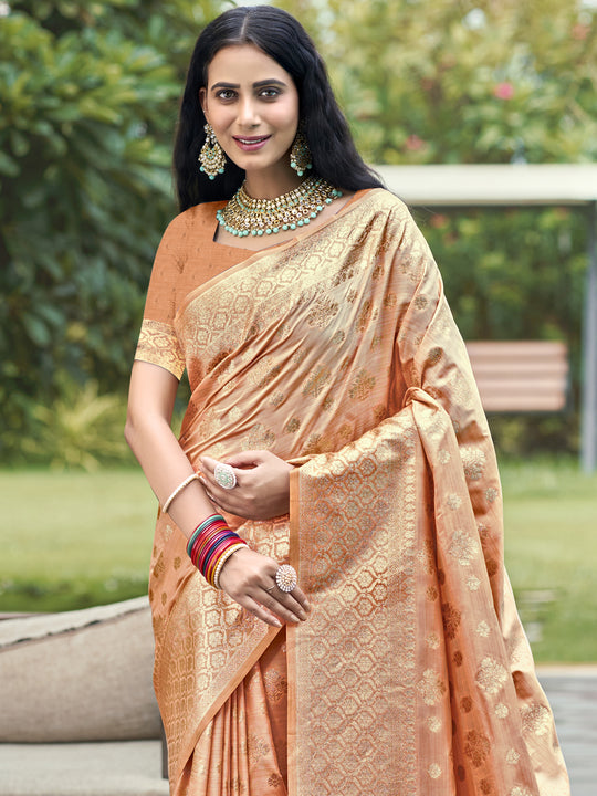 Peach Silk Saree With Blouse Piece