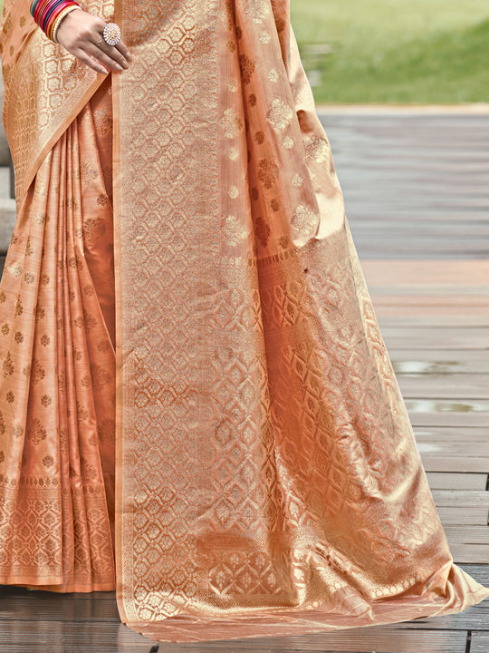 Peach Silk Saree With Blouse Piece