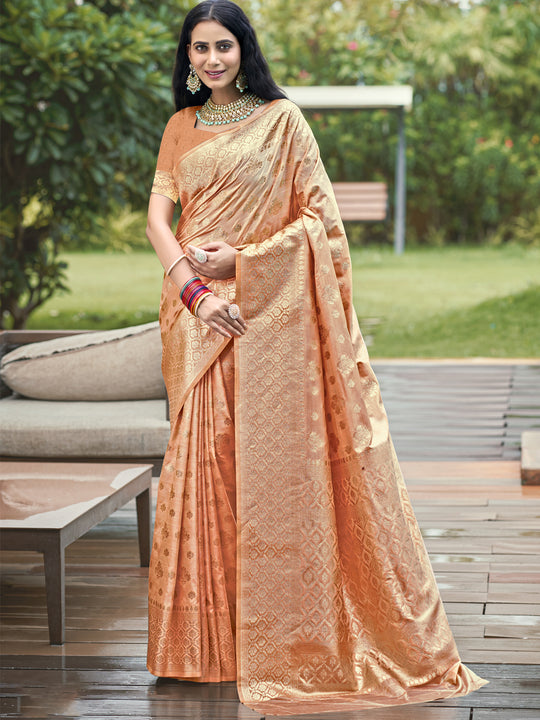 Peach Silk Saree With Blouse Piece