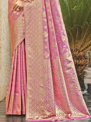 Pink Silk Saree With Blouse Piece