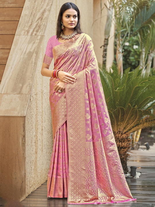 Pink Silk Saree With Blouse Piece