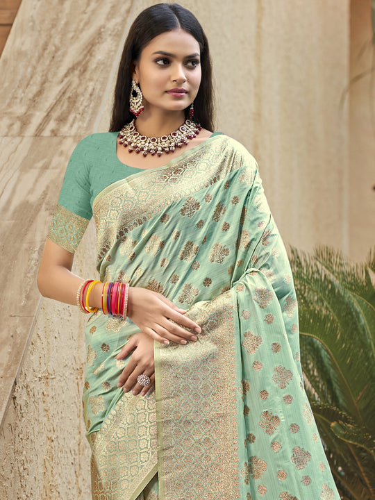 Teal Silk Saree With Blouse Piece