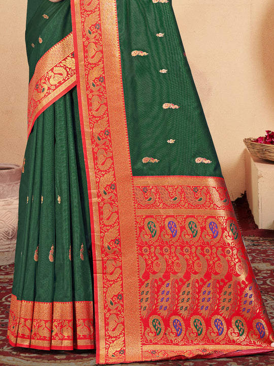 Green Silk Saree With Blouse Piece