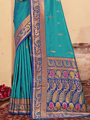 Blue Silk Saree With Blouse Piece