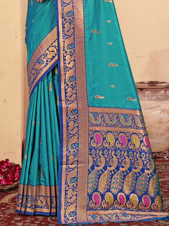 Blue Silk Saree With Blouse Piece
