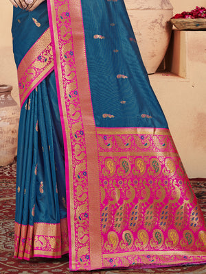 Blue Silk Saree With Blouse Piece