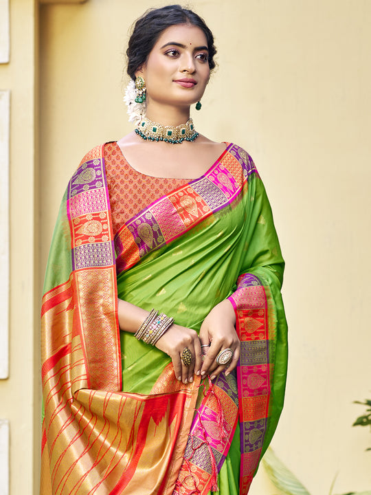 Sea Green Silk Saree With Blouse Piece