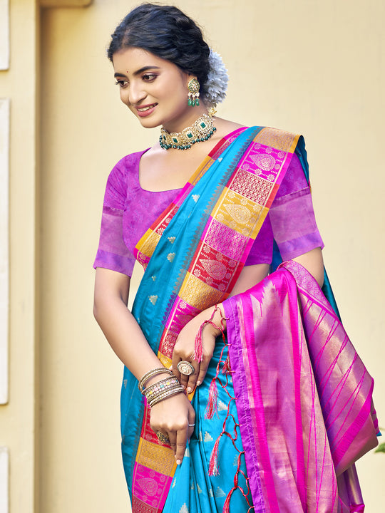 Blue Silk Saree With Blouse Piece
