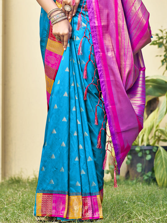 Blue Silk Saree With Blouse Piece