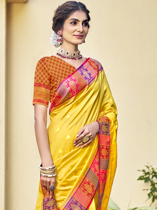 Yellow Silk Saree With Blouse Piece