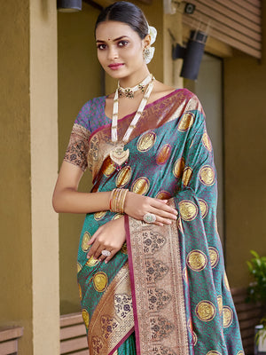 Blue Silk Saree With Blouse Piece