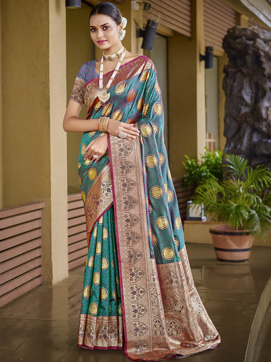 Blue Silk Saree With Blouse Piece