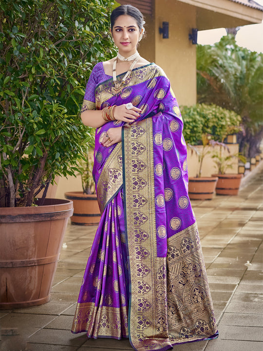 Lavender Silk Saree With Blouse Piece