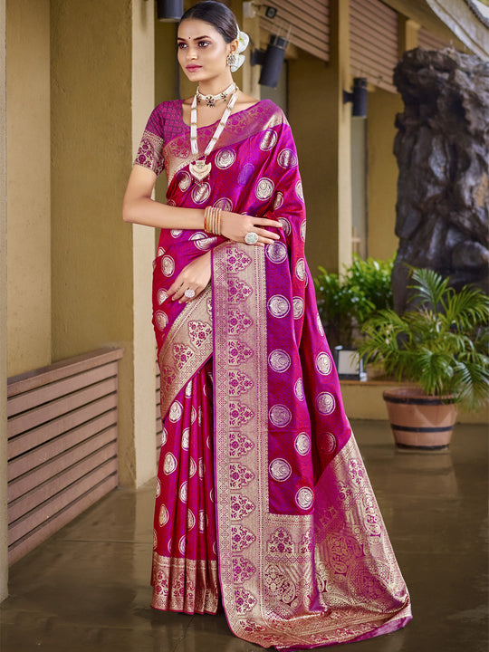 Pink Silk Saree With Blouse Piece