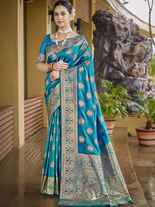 Blue Silk Saree With Blouse Piece