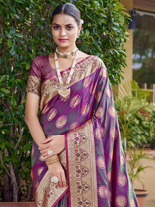 Purple Silk Saree With Blouse Piece