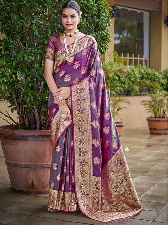 Purple Silk Saree With Blouse Piece