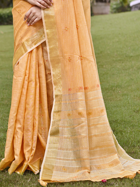 Peach Cotton Saree With Blouse Piece