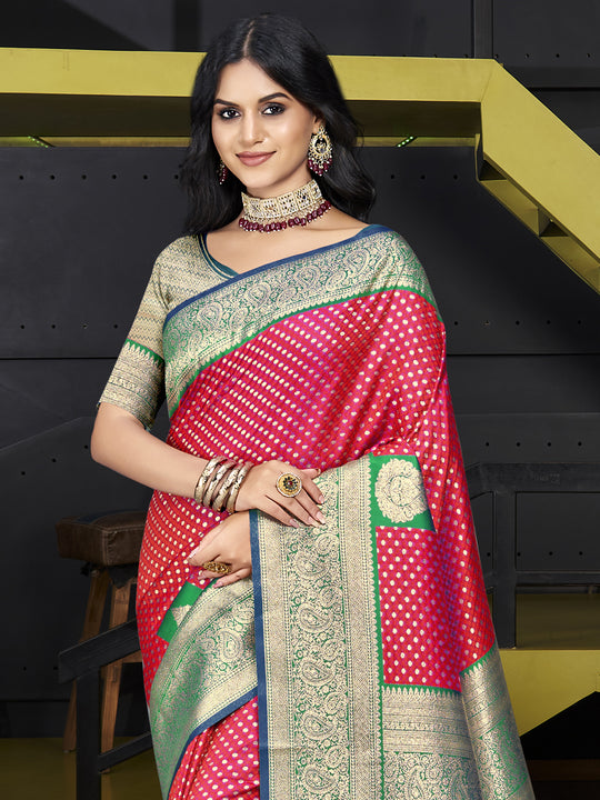 Pink Silk Saree With Blouse Piece