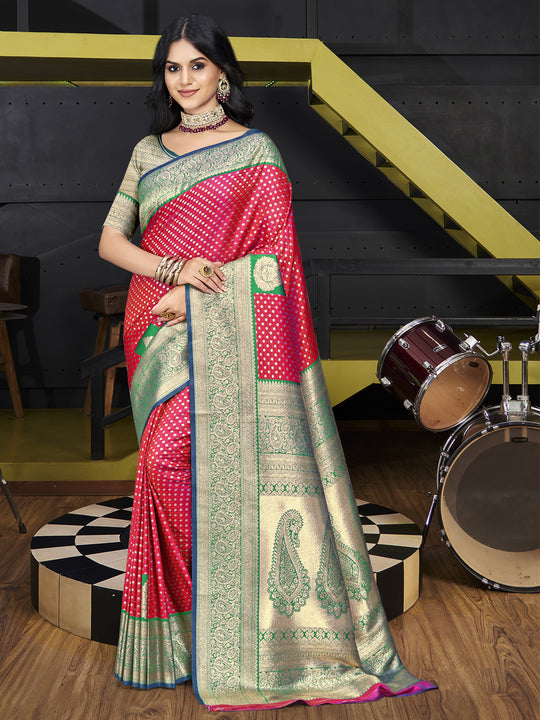 Pink Silk Saree With Blouse Piece