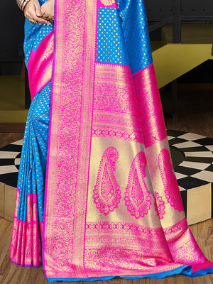 Sky Blue Silk Saree With Blouse Piece