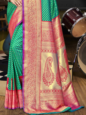 Teal Silk Saree With Blouse Piece