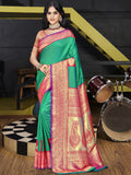 Teal Silk Saree With Blouse Piece