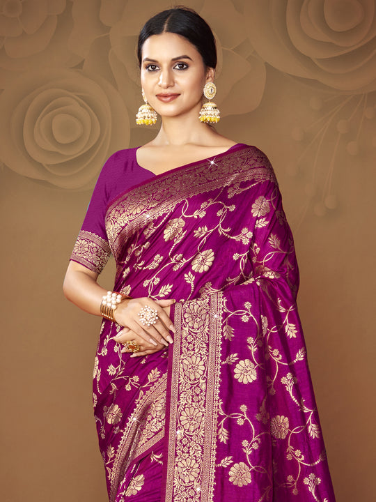 Purple Silk Saree With Blouse Piece