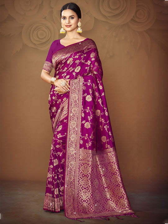 Purple Silk Saree With Blouse Piece