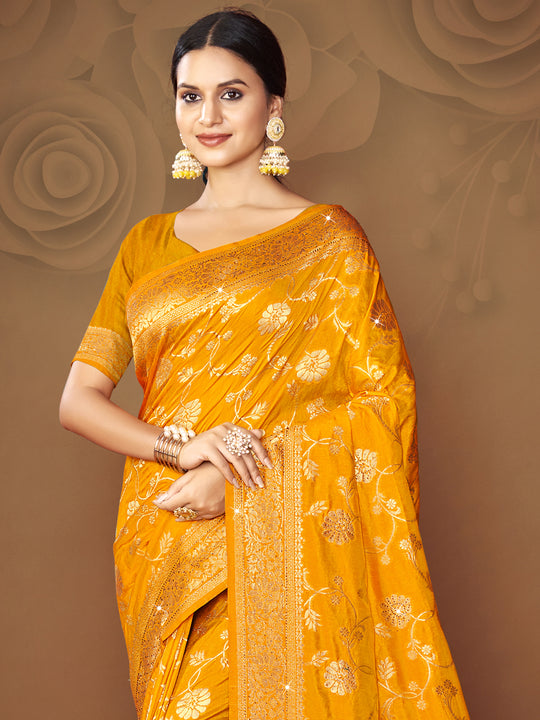 Orange Silk Saree With Blouse Piece