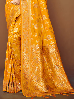 Orange Silk Saree With Blouse Piece